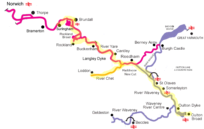 Route map for 4 night holiday from Brundall